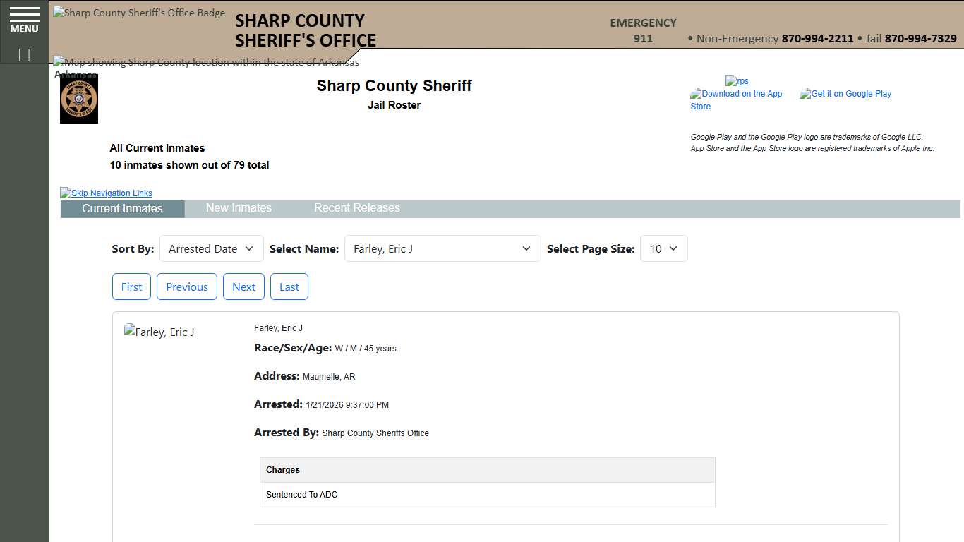 Inmate Roster - Current Inmates Booking Date Descending - Sharp County Sheriff AR